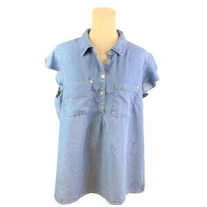 Jones New York Chambray Button Down Blouse with Flutter Cap Sleeves‎ (Size 1X)